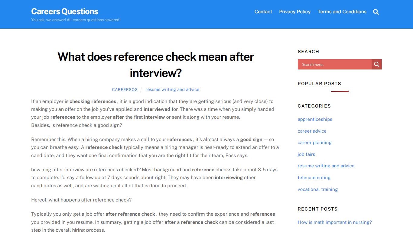 What does reference check mean after interview? - Careers Questions